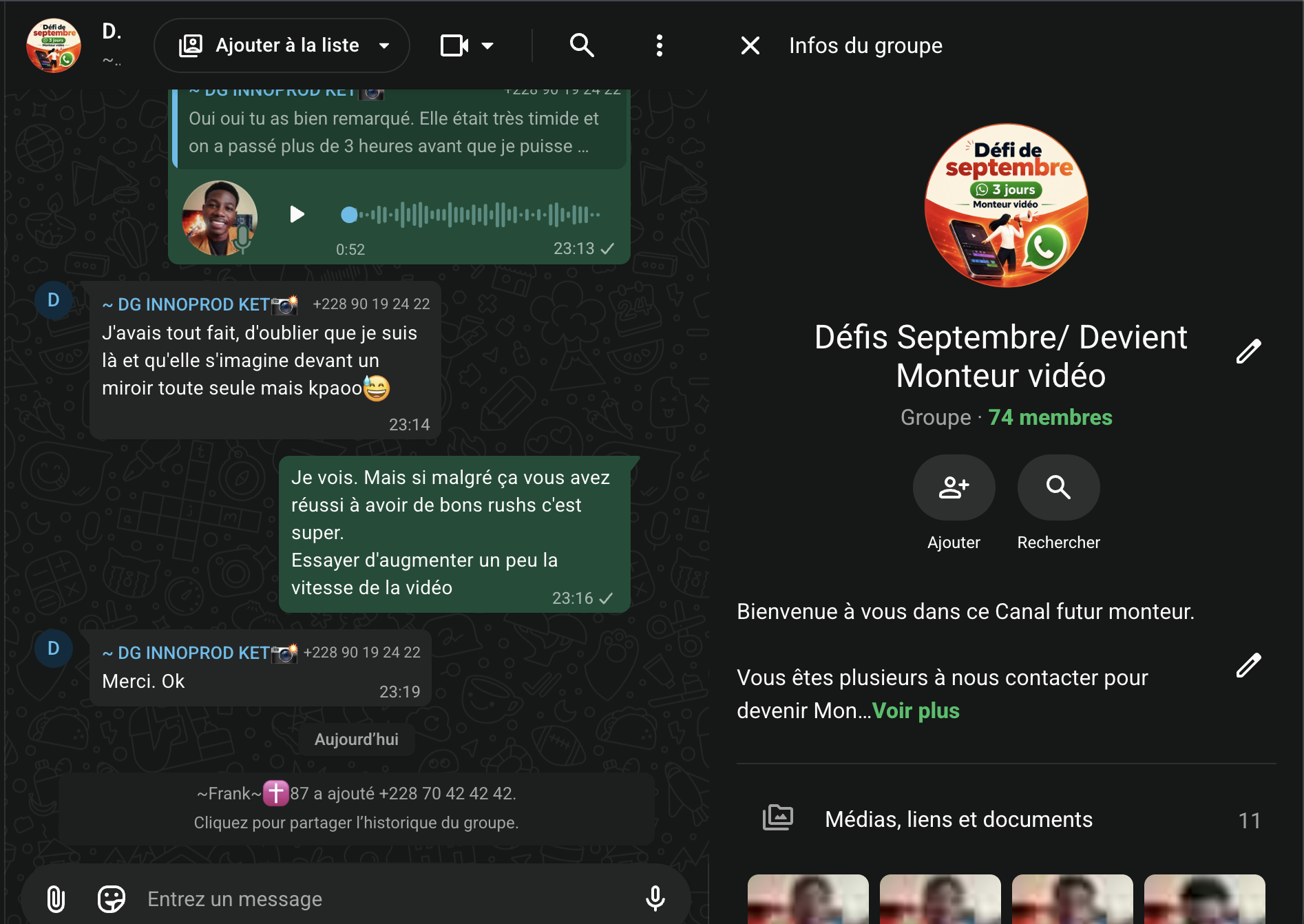 Un aperçu du groupe de défis Monteur Pro Mobile
